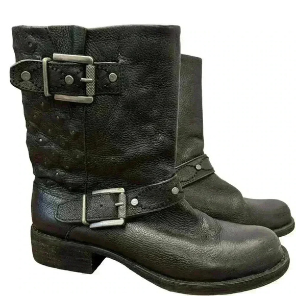 SAM EDELMAN Bevin Moto Black Faux Leather Boho Biker Boot Size 8 - Picture 2 of 9